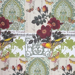 Rossi Decorative Paper from Italy- Birds and Tea Roses 28x40 Inch Sheet