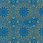Circular Moroccan Print from Nepal- Black and Metallic Gold on Blue 20x30" Sheet
