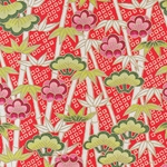 Japanese Chiyogami Paper- Bamboo Garden on Red 19"x25" Sheet
