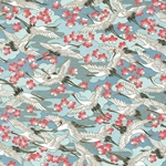 Japanese Chiyogami Paper- Cranes and Cherry Blossoms on Blue 18"x24" Sheet