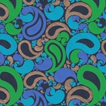 Printed Cotton Paper from India- Mod Paisley in Blue, Green, Purple, and Gold on Black 22x30 Sheet