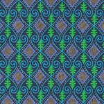 Printed Cotton Paper from India- Art Deco Diamonds, Dots, and Vines in Gold, Green, Violet, and Blue on Black 22x30 Sheet