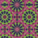 Printed Cotton Paper from India- Morroccan Tiles in Pink, Mauve, and Green on Black 22x30 Sheet