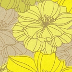 Printed Cotton Paper from India- Retro Flowers in Yellow, Greens, & Gold on Grey 22x30 Sheet