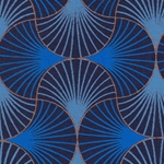 Printed Cotton Paper from India- Art Deco Interlocked Shells in Blue & Gold on Navy Blue Paper 22x30 Inch Sheet