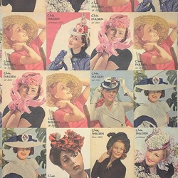 Rossi Decorated Papers from Italy - Fashion Hats 1930's 28"x40" Sheet