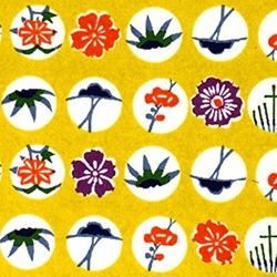 Japanese Chiyogami Paper - Orange and Purple Flower on Yellow