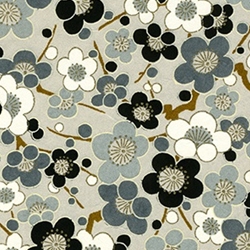 Japanese Chiyogami Paper - Black, Grey, White Cherry Blossoms on Grey