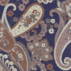 Printed Cotton Paper from India- Paisley Tan/Gray on Navy 22x30 Inch Sheet