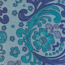 India Screen Printed Papers - Blue & Turquoise Paisley on Blue 22"x30" Sheet