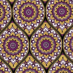 Printed Cotton Paper from India- Bohemian Gold/Black/Lilac/Purple 22x30 Inch Sheet