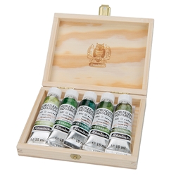 Schmincke Watercolor Supergranulating Colors- "Forest" Set of Five 15ml Tubes in a Wooden Box