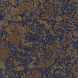 Handmade Italian Marble Paper- Scroll Swirls Dark Blue, Brown, and Gold on Kraft 19.5 x 27" Sheet