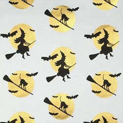 Full Moon Witches and Cats- Metallic Black and Gold on White Paper 21x29" Sheet