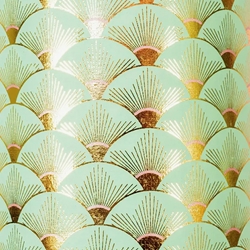 Art Deco Sunshine in Gold Foil and Pink on Aqua Green by Midori Inc. 21x29" Sheet