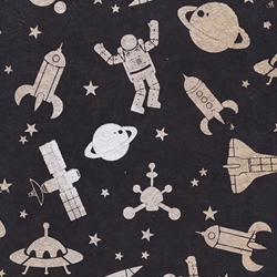 Nepalese Astronauts and Spaceships Lokta Paper- Gold/Silver on Black 20x30" Sheet