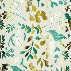 Leafage in Cream, Green, and Gold Foil on Gray by Midori Inc. 21x29" Sheet