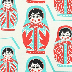 Matryoshka Dolls in Metallic Aqua, Metallic Red, and Black on Cream by Midori Inc. 21x29" Sheet