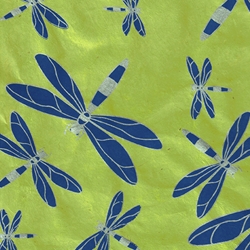 **NEW!** Nepalese Lokta- Dragonflies in Blue and Silver on Citron 20x30" Sheet