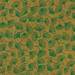 **NEW!** Nepalese Lokta- "Cover Flower" Bright Green Ginkgo on Butterscotch 20x30" Sheet