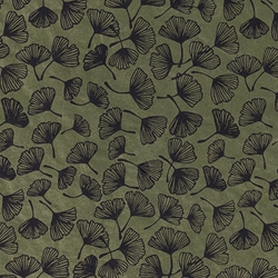 **NEW!** Nepalese Lokta- "Cover Flower" Black Ginkgo on Olive 20x30" Sheet