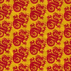 Lokta Printed Paper- Red Nepalese Dragon on Yellow 20x30" Sheet