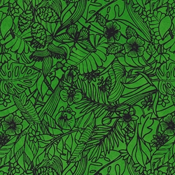 Lokta Printed Paper- Jungle Flowers & Leaves on Green 20x30" Sheet