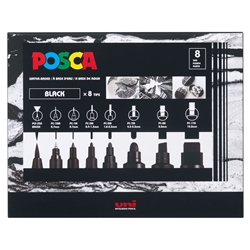 Posca Acrylic Paint Marker Set- Set of 8 Black Assorted Tips