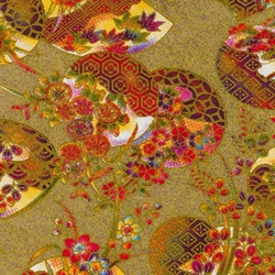 **NEW!** Chiyogami- Yusenshi Floral Fans on Metallic Gold 19x25" Sheet