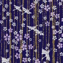 **NEW!** Chiyogami- Yusenshi Cranes & Flowers on Gold and Purple 21x31" Sheet