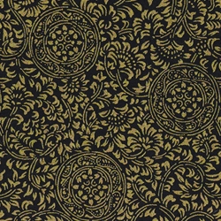 **NEW!** Chiyogami- Metallic Gold Vines and Circular Florals on Black 19x25" Sheet