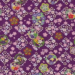 "NEW!" Japanese Yusenshi Purple with Floral Ornaments 19x26" Sheet