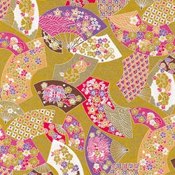 Japanese Yusenshi- Floral Fans on Metallic Gold 19x25" Sheet