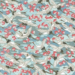 Japanese Chiyogami Paper- Cranes and Cherry Blossoms on Blue 18"x24" Sheet