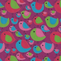 Printed Cotton Paper from India- Green, Pink, Blue, & Red Birds on Magenta 22x30 Sheet