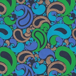 Printed Cotton Paper from India- Mod Paisley in Blue, Green, Purple, and Gold on Black 22x30 Sheet