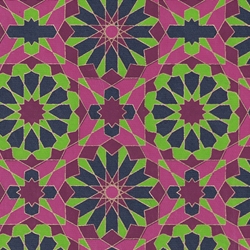 Printed Cotton Paper from India- Morroccan Tiles in Pink, Mauve, and Green on Black 22x30 Sheet