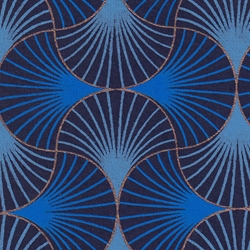 Printed Cotton Paper from India- Art Deco Interlocked Shells in Blue & Gold on Navy Blue Paper 22x30 Inch Sheet