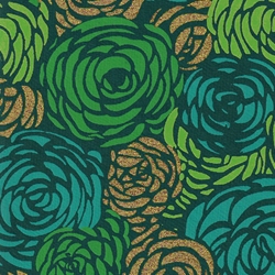 Printed Cotton Paper from India- Flowers in Green, Teal, and Gold on Dark Green 22x30 Inch Sheet