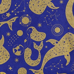 **NEW!** Cosmic Mermaids and Whales in Space Printed Lokta Paper 20x30" Sheet