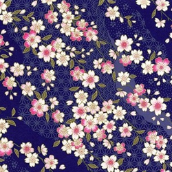 Pink Flowers on Deep Cobalt - Chiyogami Paper