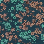 Cherry Tree Blossoms- Turquoise & Orange Blossoms on Deep Turquoise 20x30" Sheet