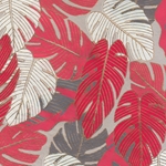 Printed Cotton Paper from India- Forest Leaves in Red, White, & Gray 20x30" Sheet