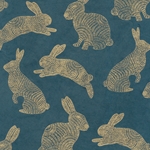 Nepalese Printed Paper- Golden Rabbits on Deep Turquoise 20x30" Sheet