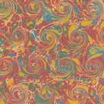 Handmade Italian Marble Paper- Scroll Swirls Blue, Red, and Yellow 19.5 x 27" Sheet