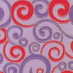 Printed Cotton Paper from India- Red, Purple, and Gold Spirals on Lavender 22x30 Inch Sheet