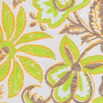 Printed Cotton Paper from India- Tropical Floral in Lime, Orange, and Gold on White 22x30 Inch Sheet