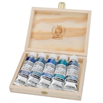 Schmincke Watercolor Supergranulating Colors- "Deep Sea" Set of Five 15ml Tubes in a Wooden Box