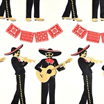 Mariachi Band with Gold Guitars and Metallic Red Papel Picado 21x29" Sheet