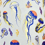 Jellyfish in Blue, Coral, and Gold Foil on Cream- 21x29" Sheet